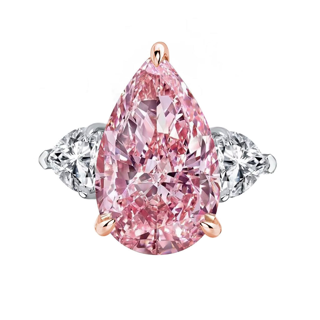 4.02 Ct Fancy vivid Pink Rose Pear shape lab grown diamond ring with side diamonds