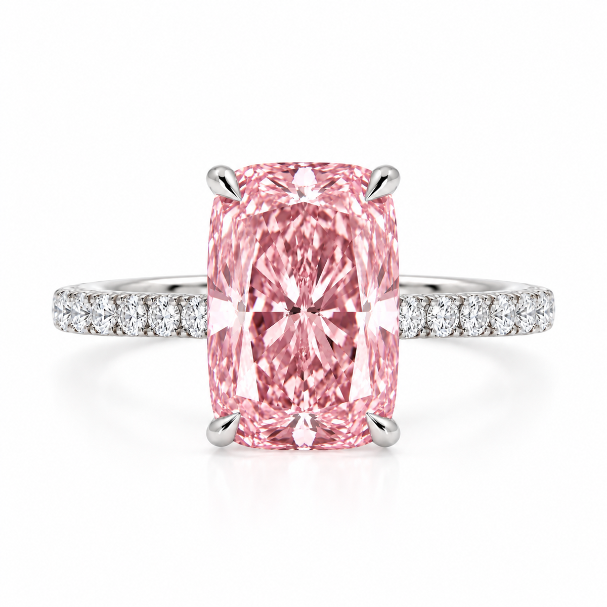 4.01 Ct Fancy vivid pink lab grown diamond Ring with side diamonds 0.53 cttw