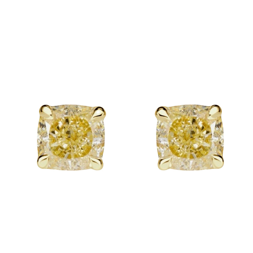 1.01 /1.02 ct Fancy yellow cushion studs earrings