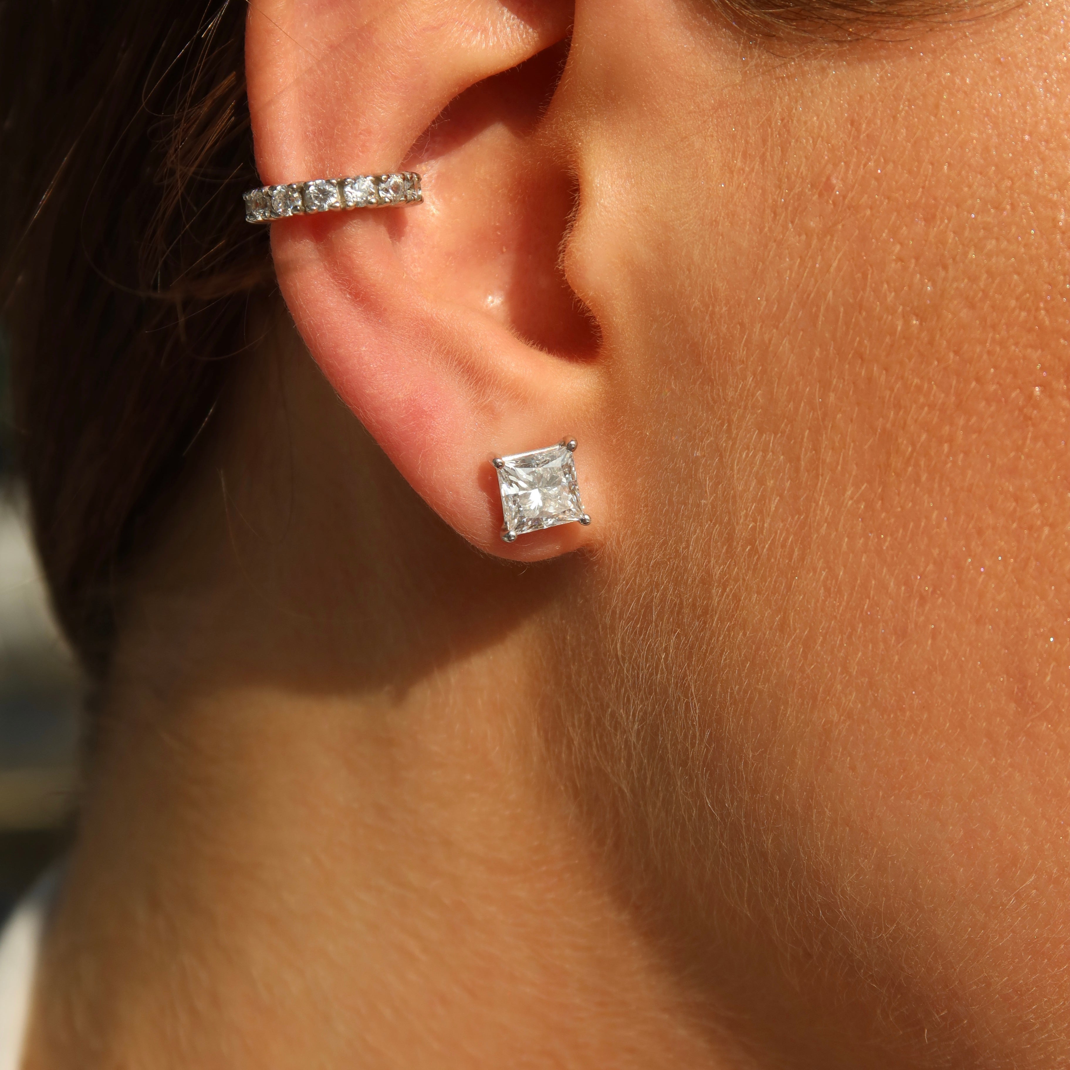 1.5 Ct each Princess cut Diamond Studs Earrings