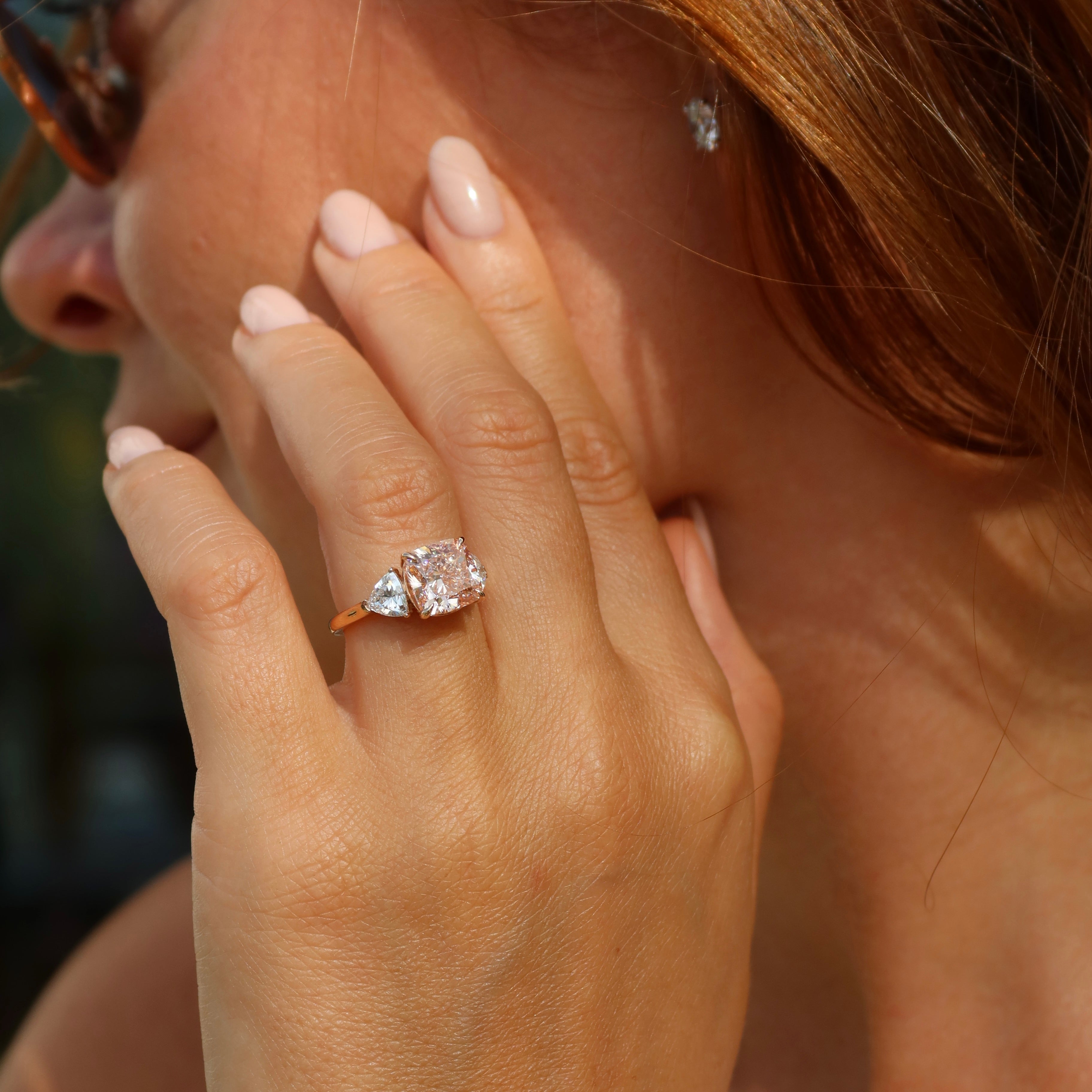 4 Ct Fancy Pink Cushion Lab Grown Diamond Ring
