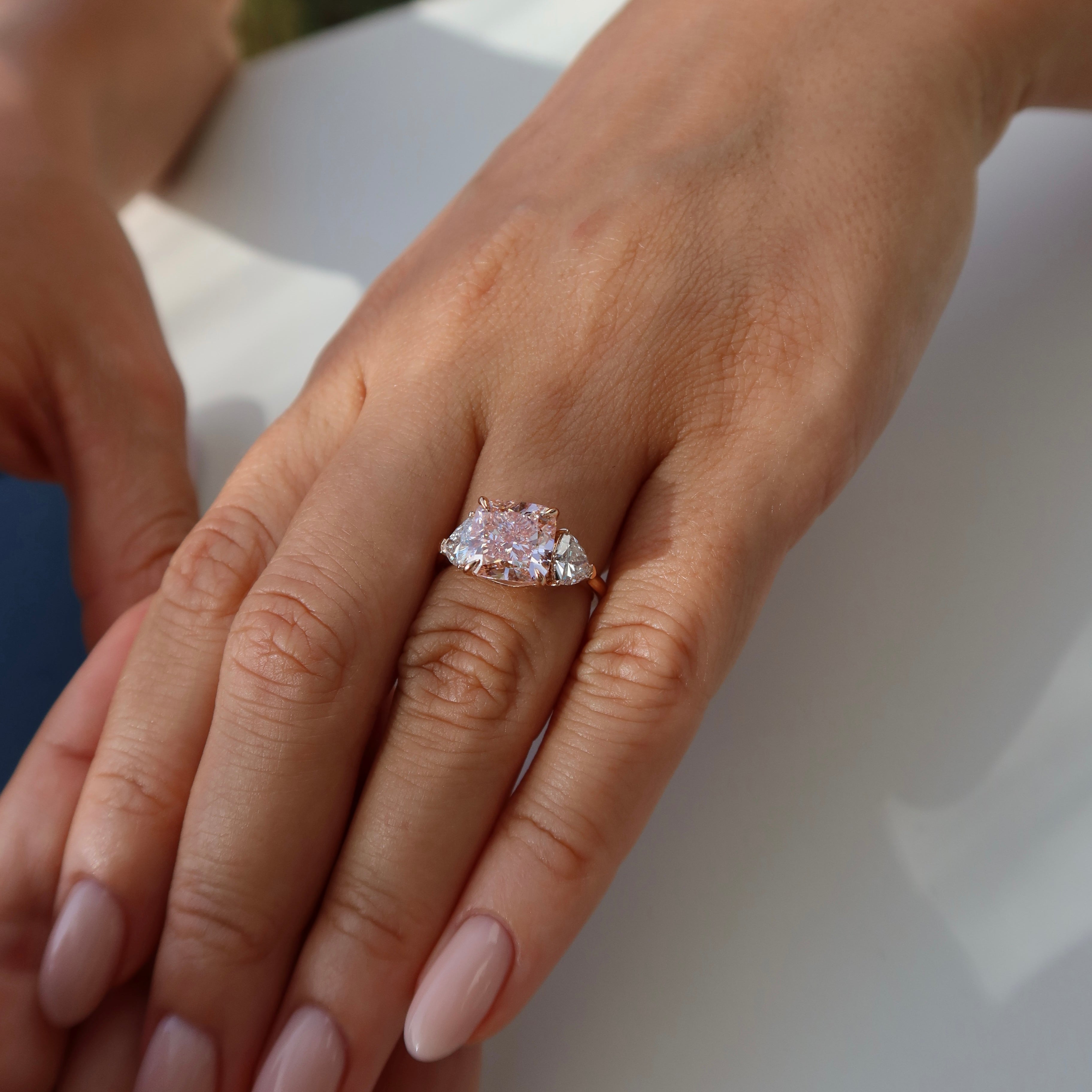 4 Ct Fancy Pink Cushion Lab Grown Diamond Ring