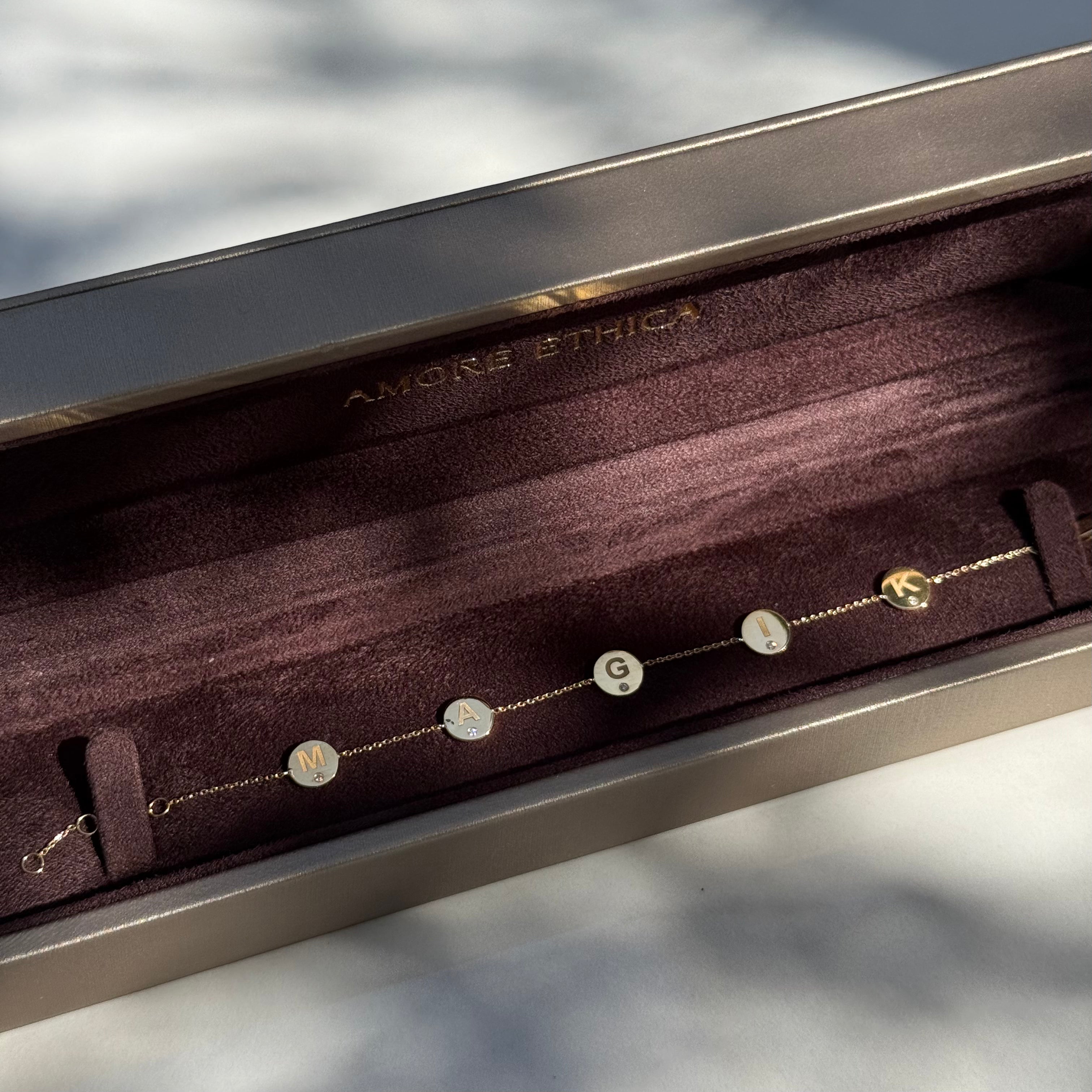 Custom Multi Letter Chain gold bracelet  with small diamonds