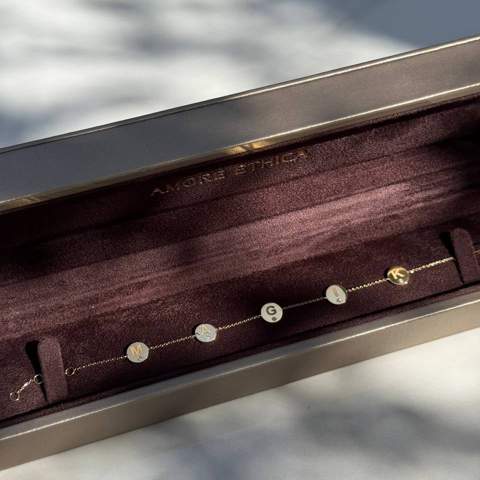 Custom Multi Letter Chain gold bracelet  with small diamonds