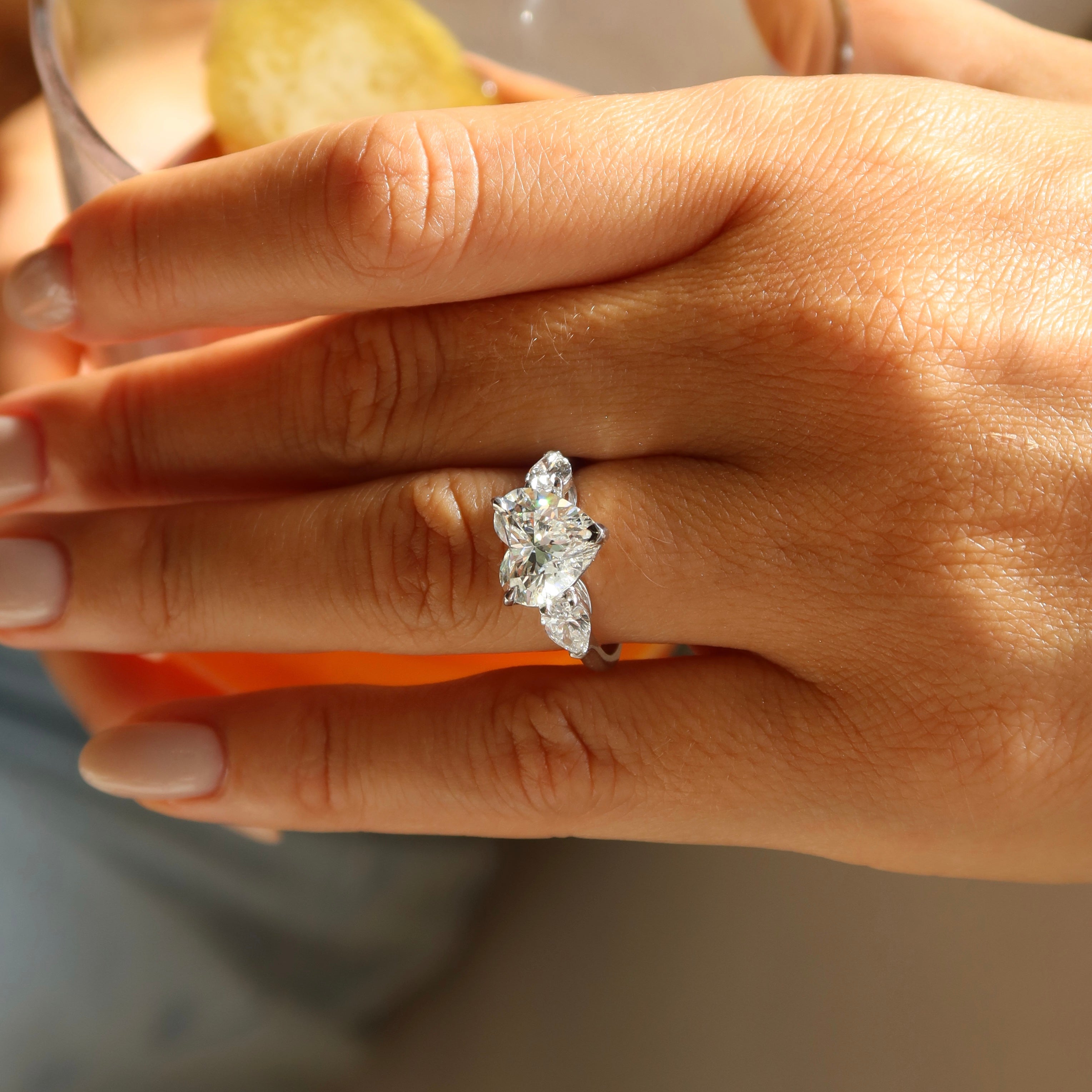 3.09 Ct Heart Lab-Grown Diamond Ring with Side Stones