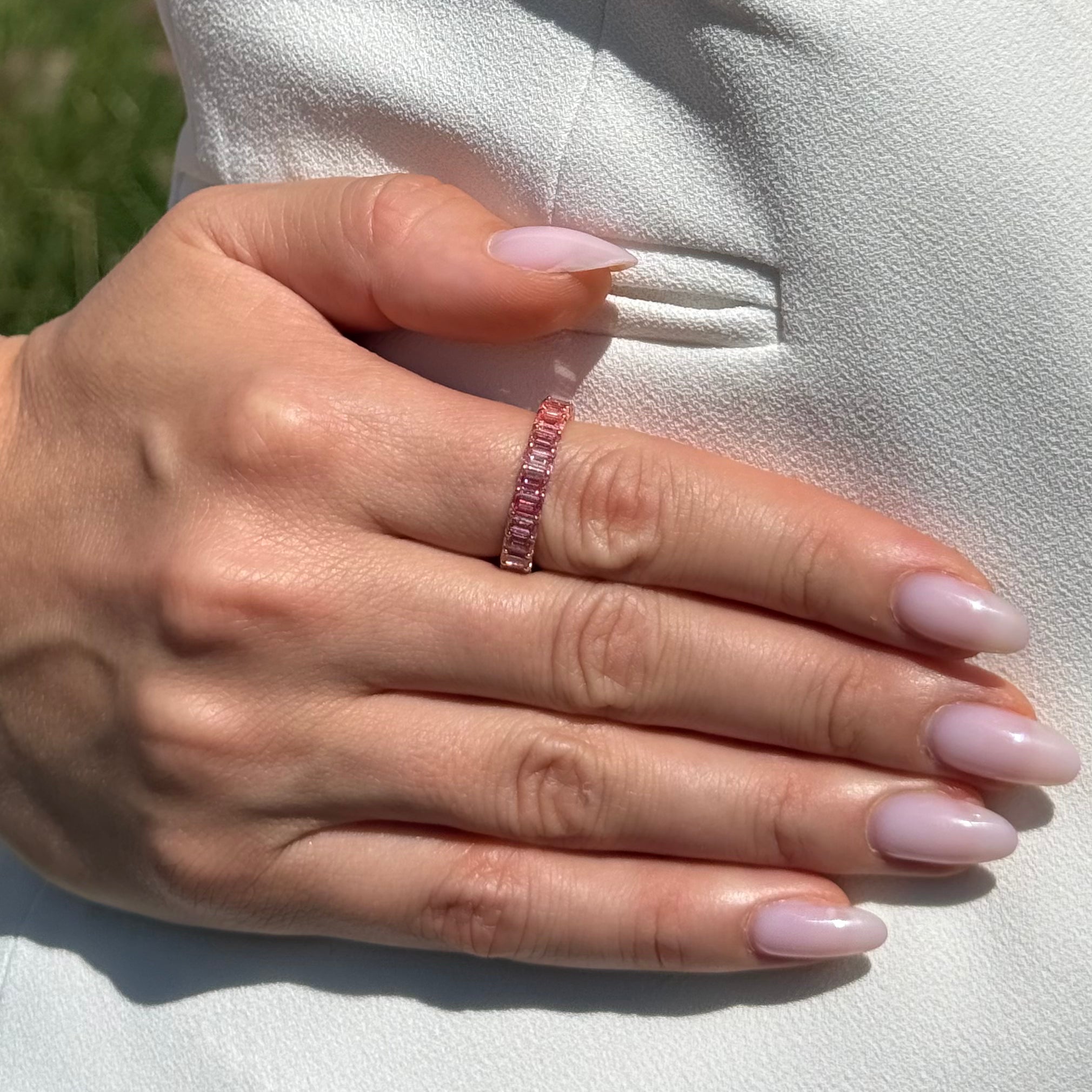 3 cttw Emerald Band Fancy Pink Lab-Grown Diamond Ring