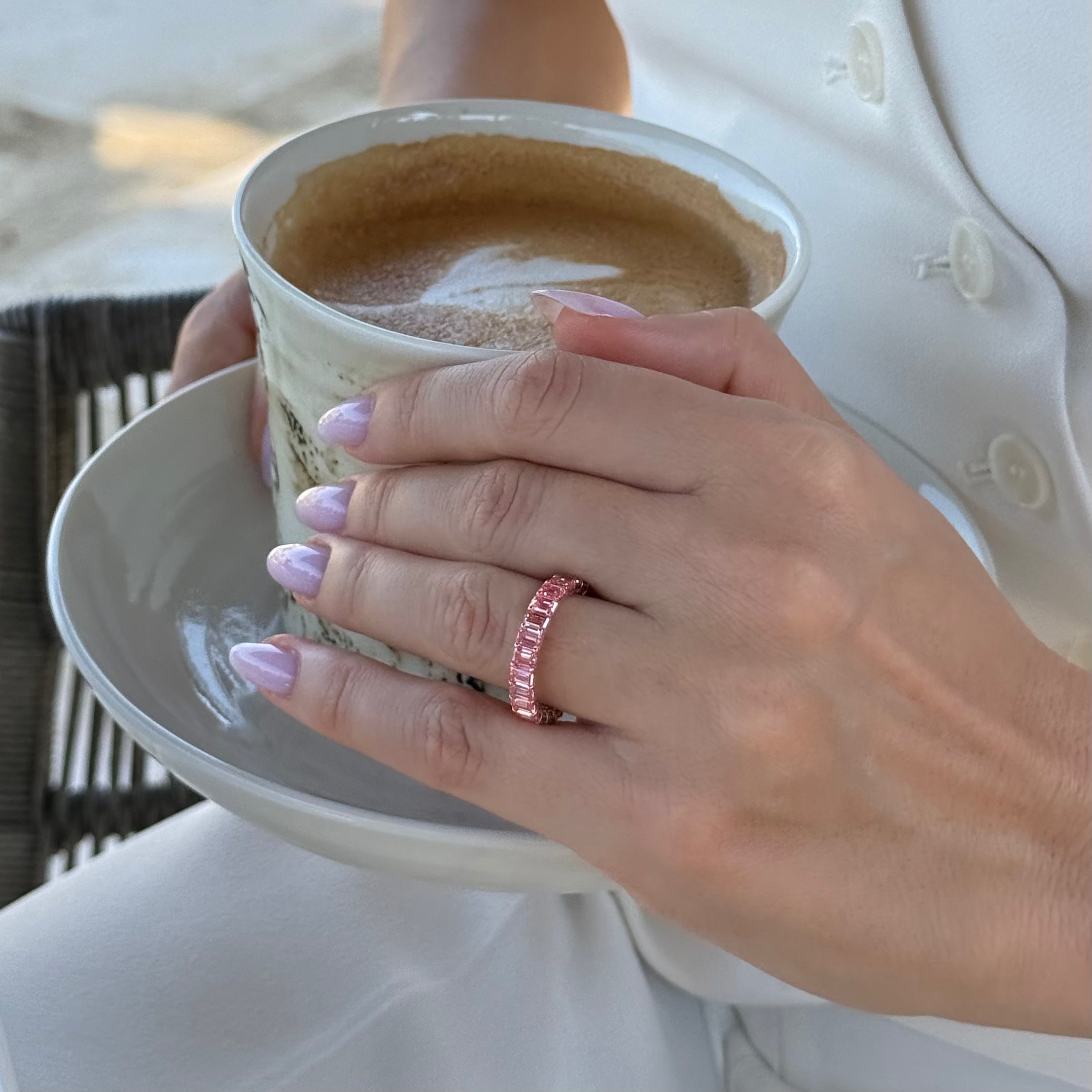 3 cttw Emerald Band Fancy Pink Lab-Grown Diamond Ring