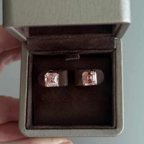 3 Ct each Fancy Pink Asscher Studs Earrings