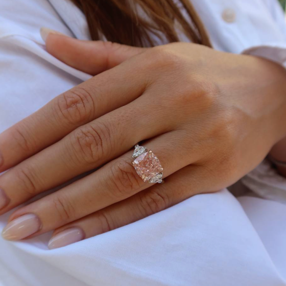 5.03 ct lab grown pink diamond cushion ring