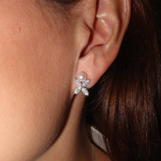 Pearl studs lab grown diamond earrings with 1.62 cttw Marquise diamonds ( 0.2 ct each)