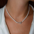 Pearl Necklace with lab grown diamonds