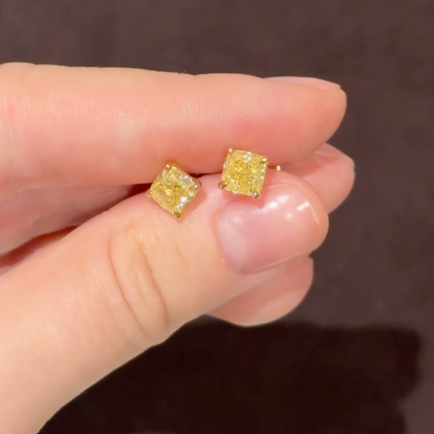 1.01 /1.02 ct Fancy yellow cushion studs earrings