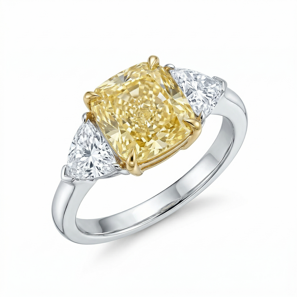 3.01 Ct Yellow Cushion Lab-Grown Diamond Ring