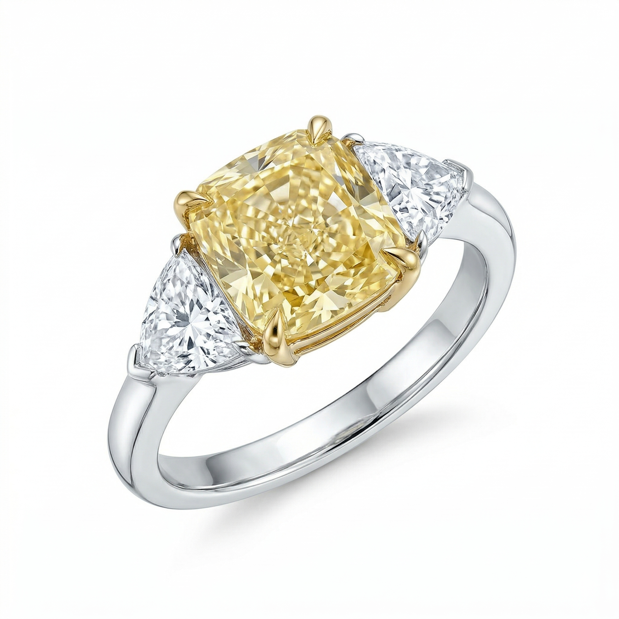 3.01 Ct Yellow Cushion Lab-Grown Diamond Ring