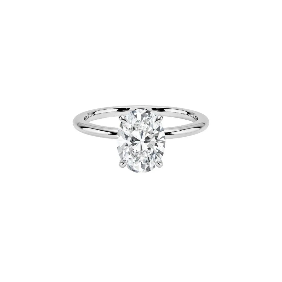 Oval cut lab-grown diamond solitaire engagement ring on minimalist white gold band