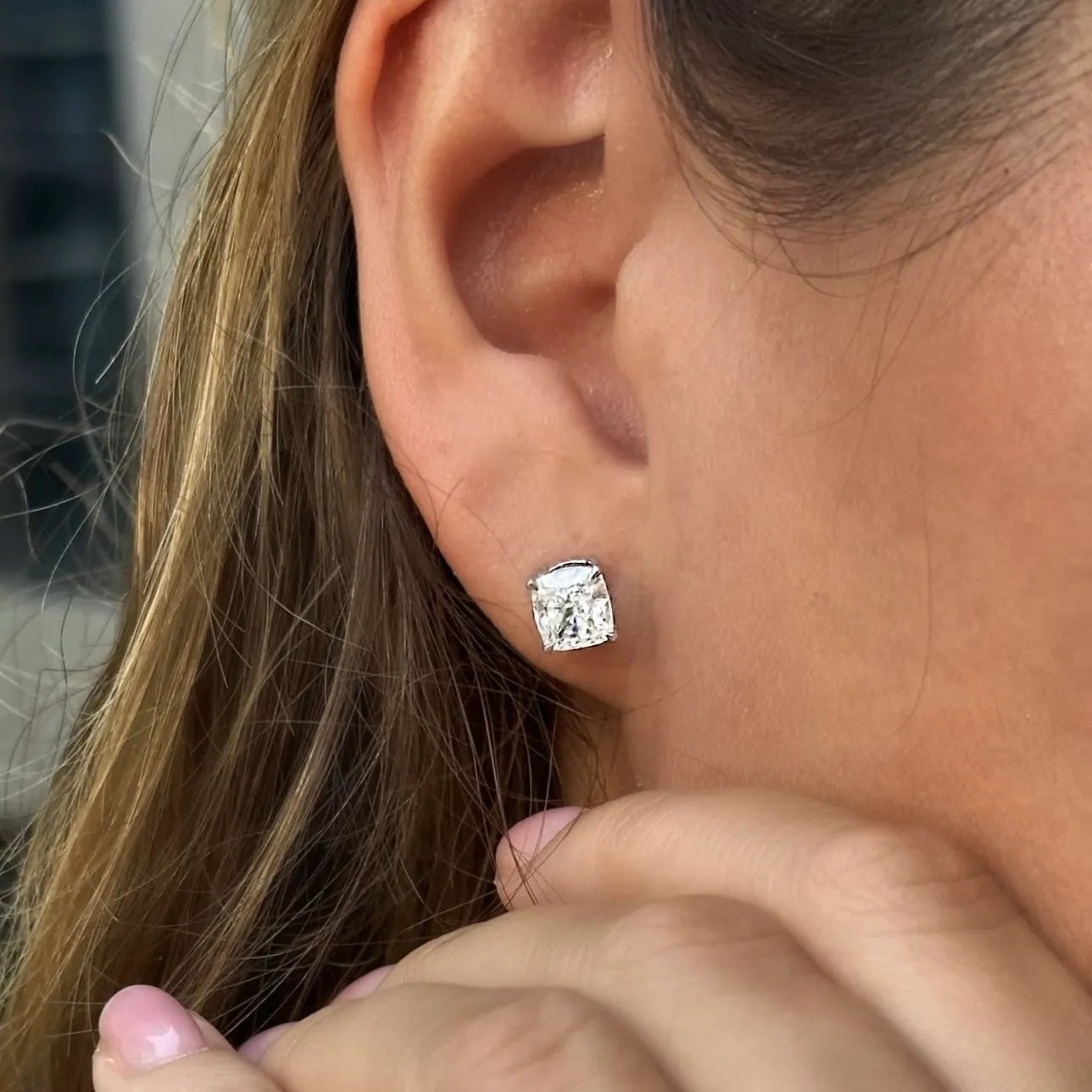 Cushion Cut Lab-Grown Diamond Stud Earrings 1.5 ct each