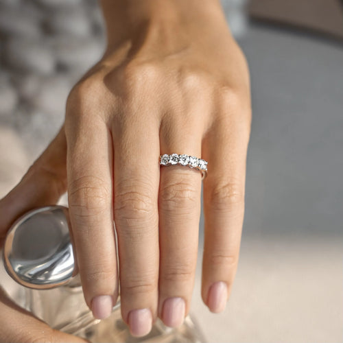 Hand wearing lab-grown diamond ring in sunlight, elegant sustainable jewelry