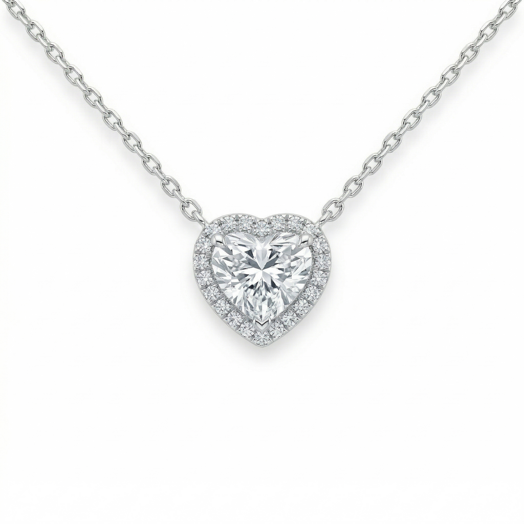 0.55 Ct Heart Halo Diamond Pendant