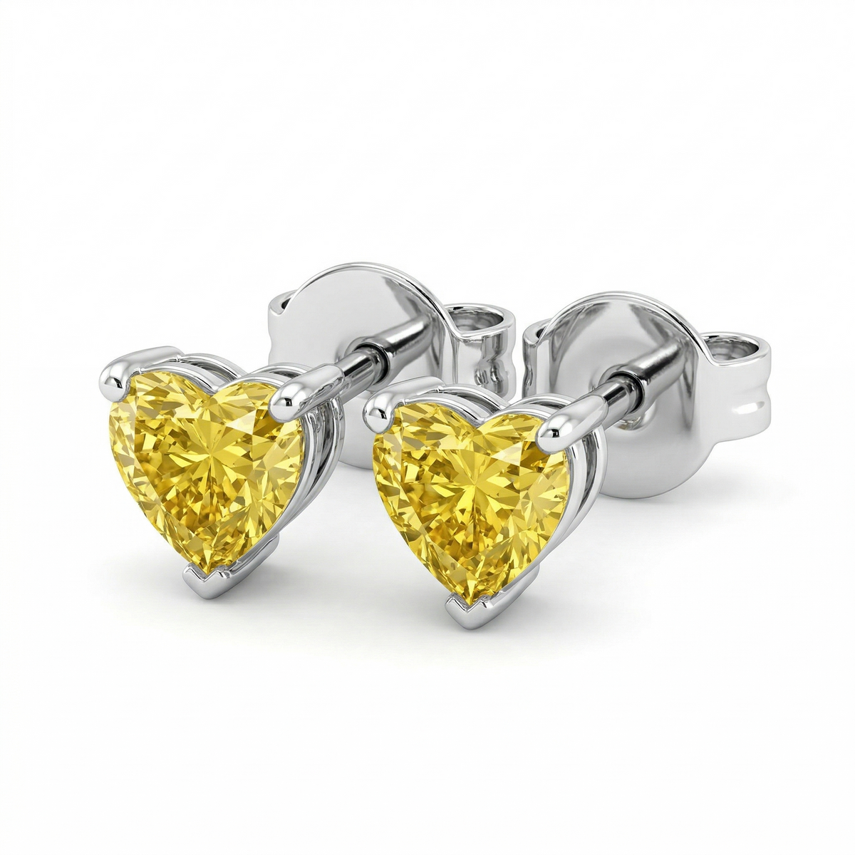 Boucles d'oreilles puces en forme de cœur jaune fantaisie, 0,5 ct chacune