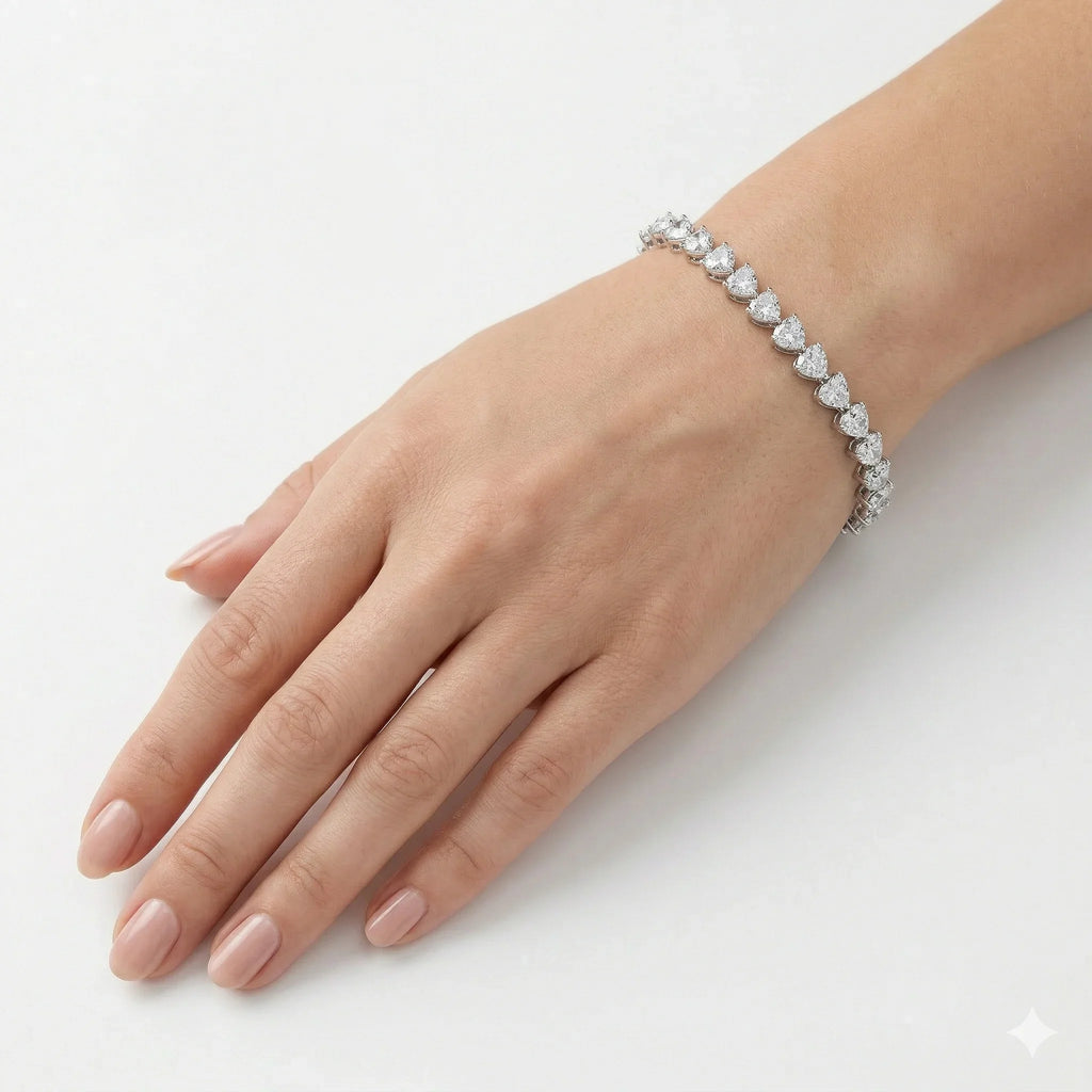 Heart Shape Lab-Grown Diamond Tennis Bracelet 10 cttw