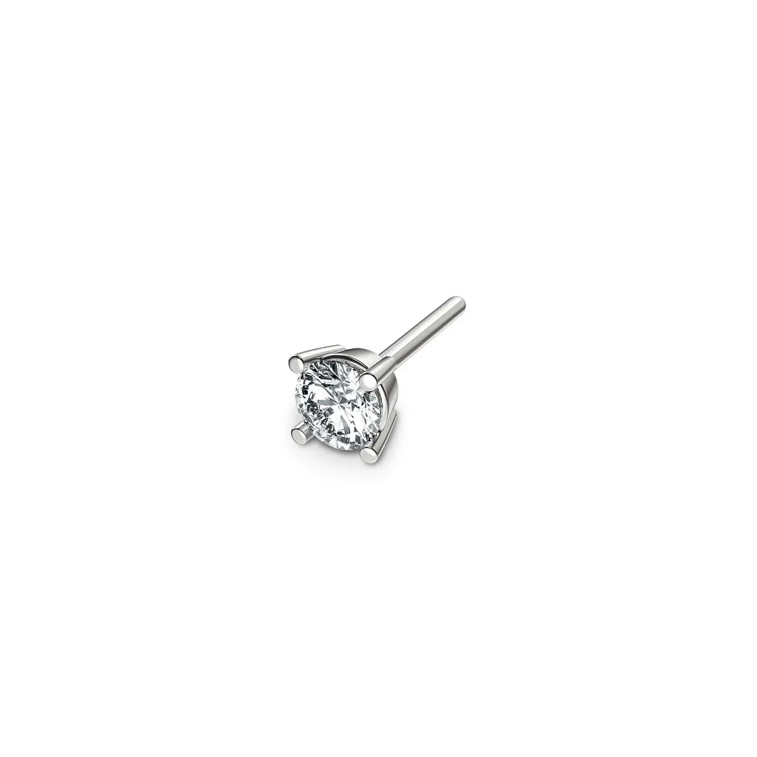 Single lab-grown diamond stud earring with prong setting in white metal