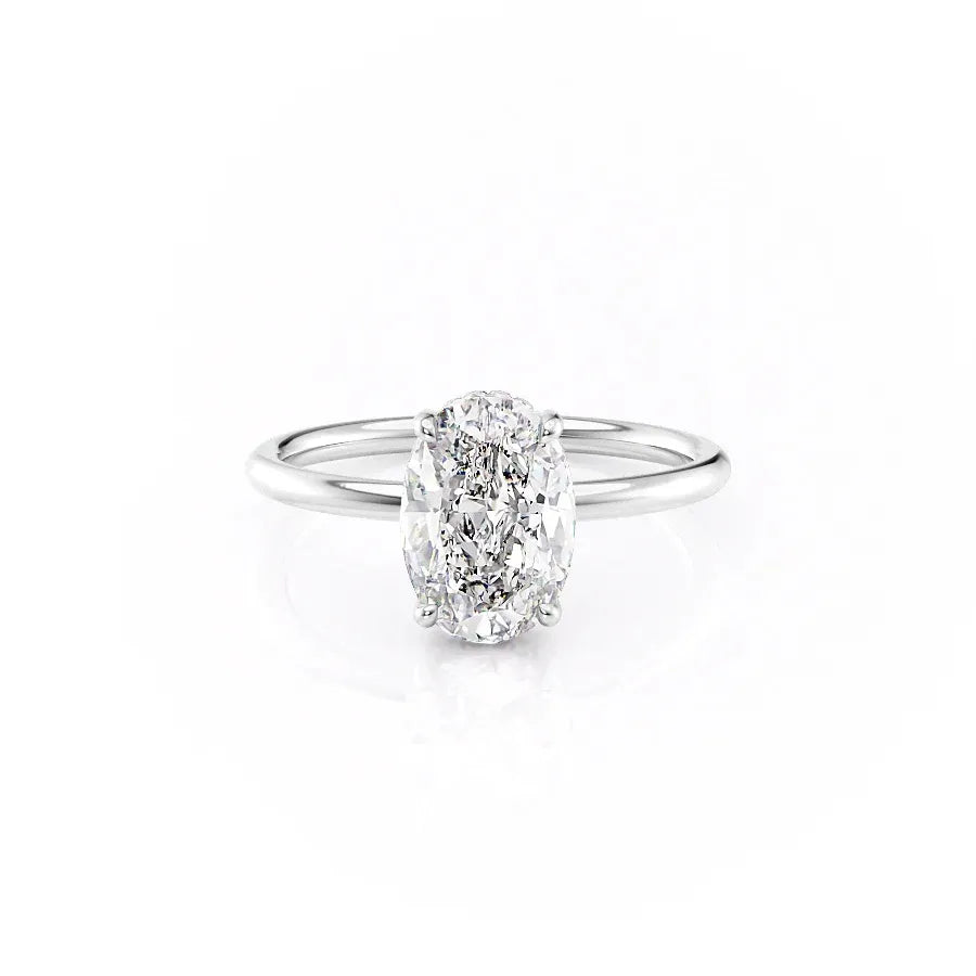 Oval lab-grown diamond solitaire ring on sleek white gold band