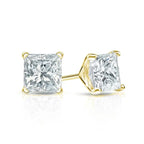 Princess cut lab-grown diamond stud earrings in yellow gold setting