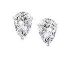 Pear-shaped lab-grown diamond stud earrings in white metal prong setting on white background