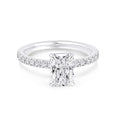 Radiant cut lab-grown diamond ring with pavé band on white background