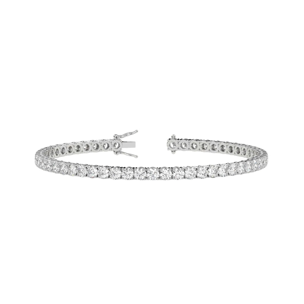 Elegant lab-grown diamond tennis bracelet in white gold, luxury jewelry on white background