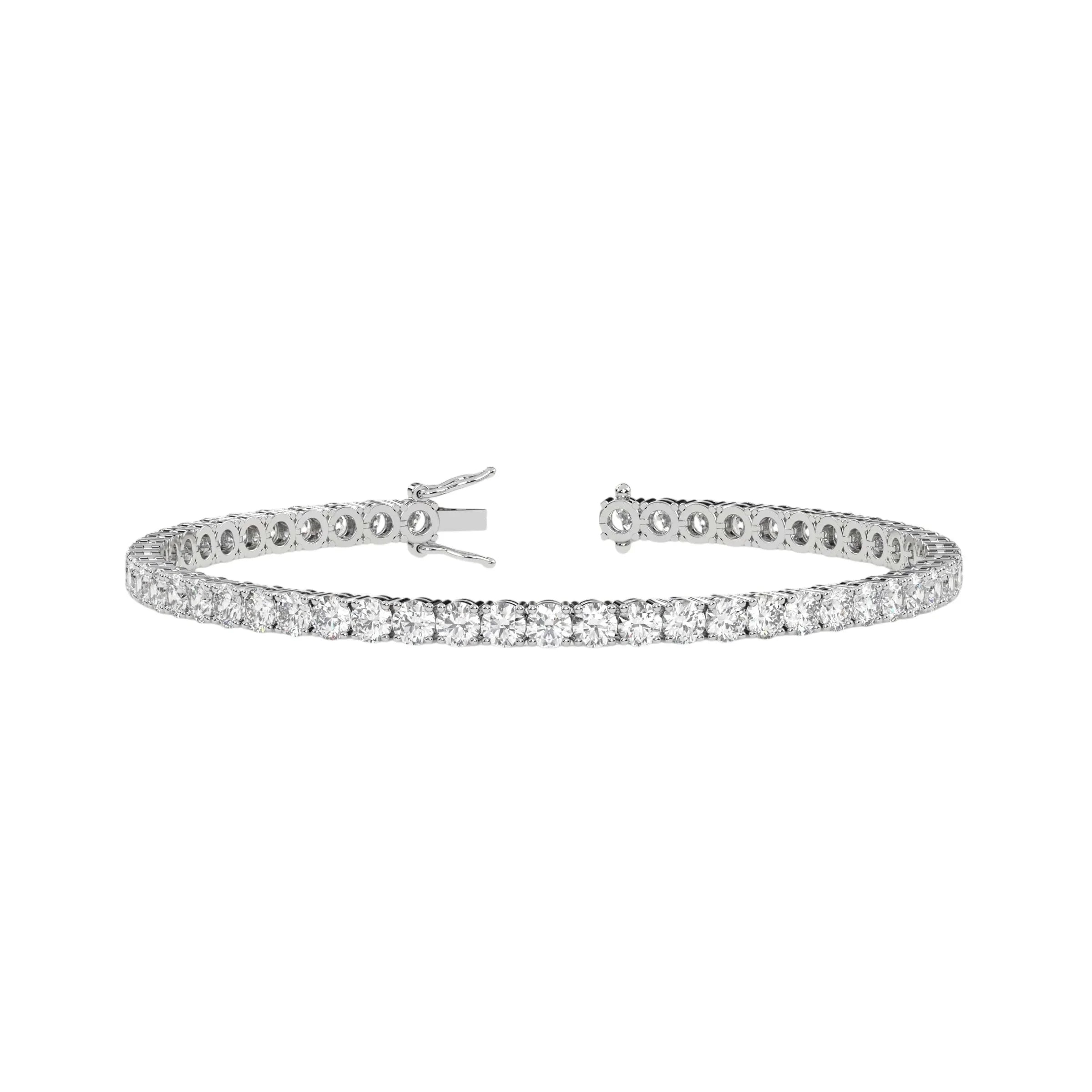 Elegant lab-grown diamond tennis bracelet in white gold, luxury jewelry on white background