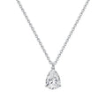 Lab-grown pear-shaped diamond pendant necklace on silver chain, white background