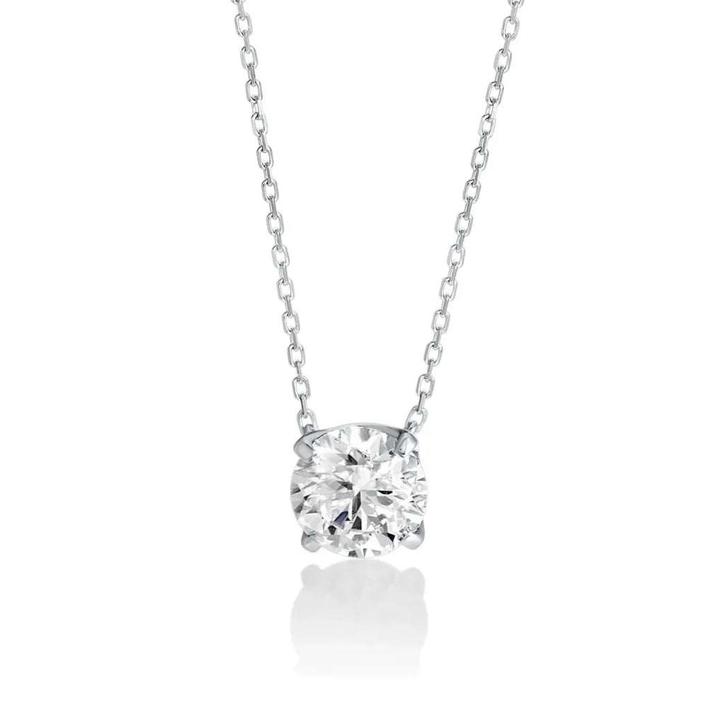 Lab-grown diamond solitaire pendant necklace on a delicate silver chain, minimalist design