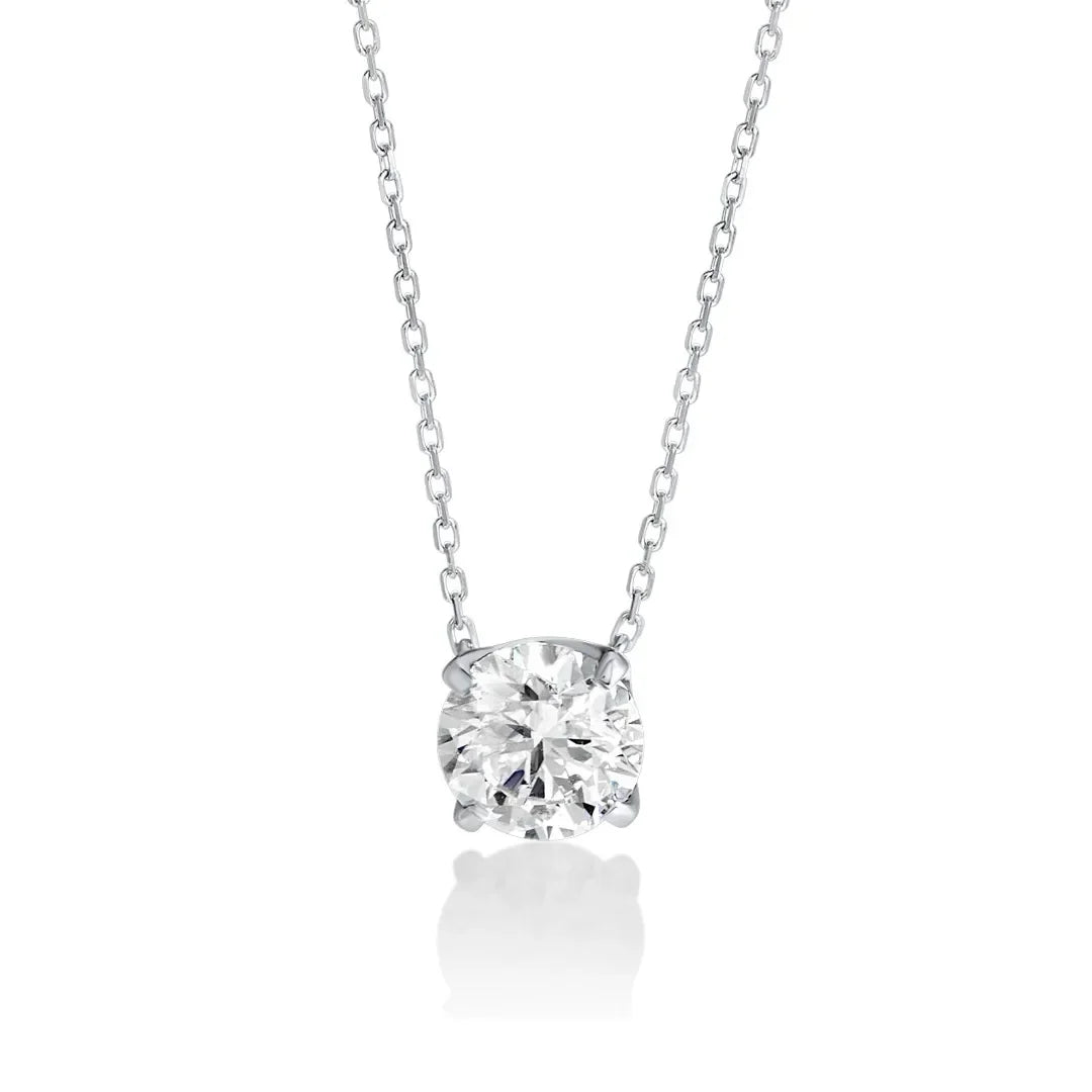 Lab-grown diamond solitaire pendant necklace on a delicate silver chain, minimalist design