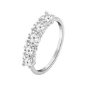 White gold ring with five round lab-grown diamonds in a row on a white background