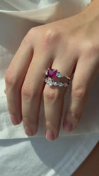 2 ct Heart shape Natural Mozambique Ruby Ring with 0.4 Ct side Pear shape Natural Diamonds