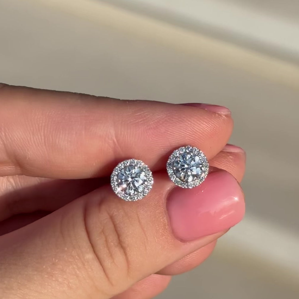 Halo Round Lab-Grown Diamond Stud Earrings 0.5 ct each