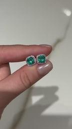 1 Ct each Natural Emerald Stud Earrings with Natural Diamonds