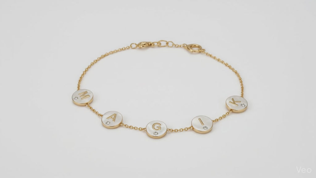 Custom Multi Letter Chain Lab-Grown Diamond Gold Bracelet with Small Diamonds