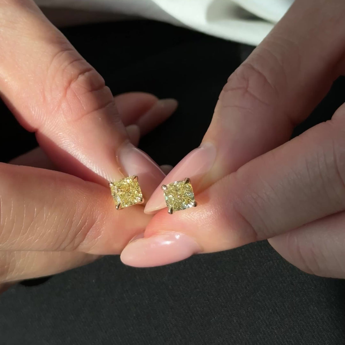 1.01 /1.02 ct Fancy yellow cushion studs earrings