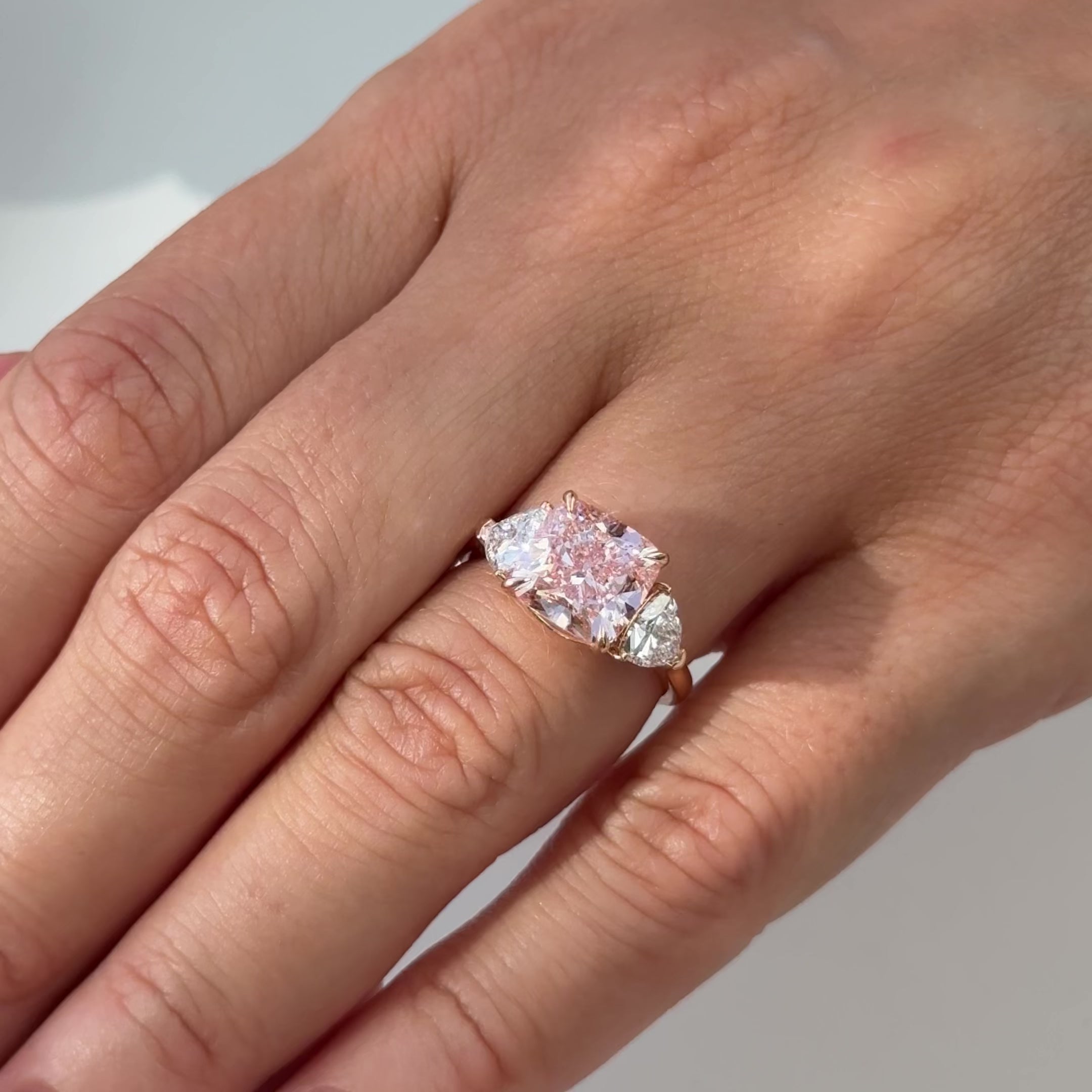 4 Ct Fancy Pink Cushion Lab Grown Diamond Ring