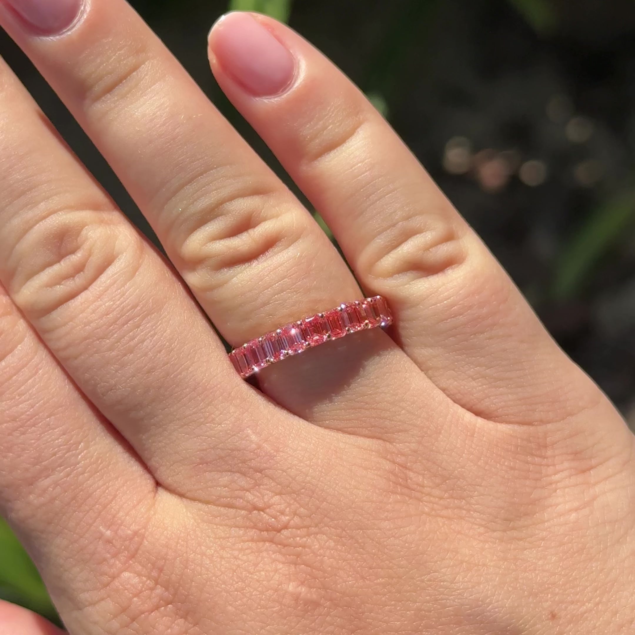 3 cttw Emerald Band Fancy Pink Lab-Grown Diamond Ring