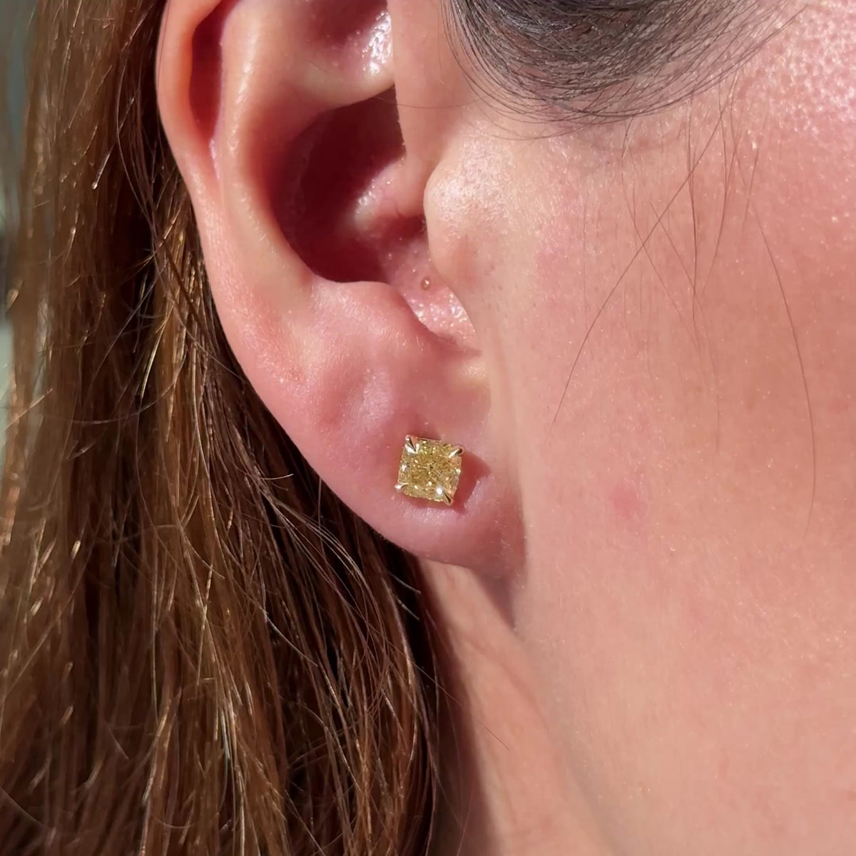 1.01 /1.02 ct Fancy yellow cushion studs earrings