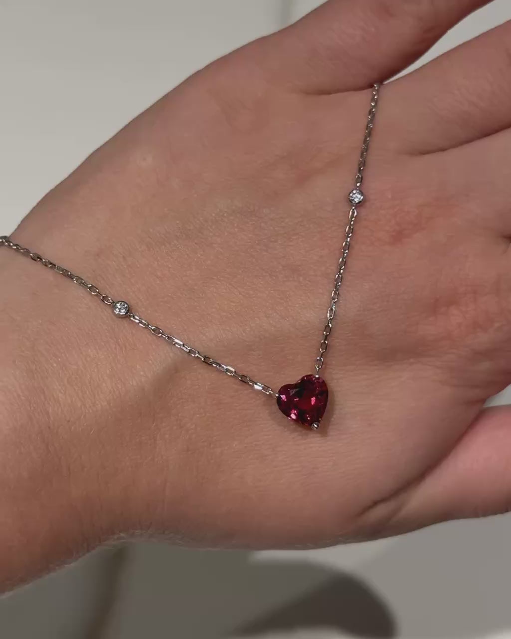2 ct Rubellite Heart Pendant with Natural Diamonds