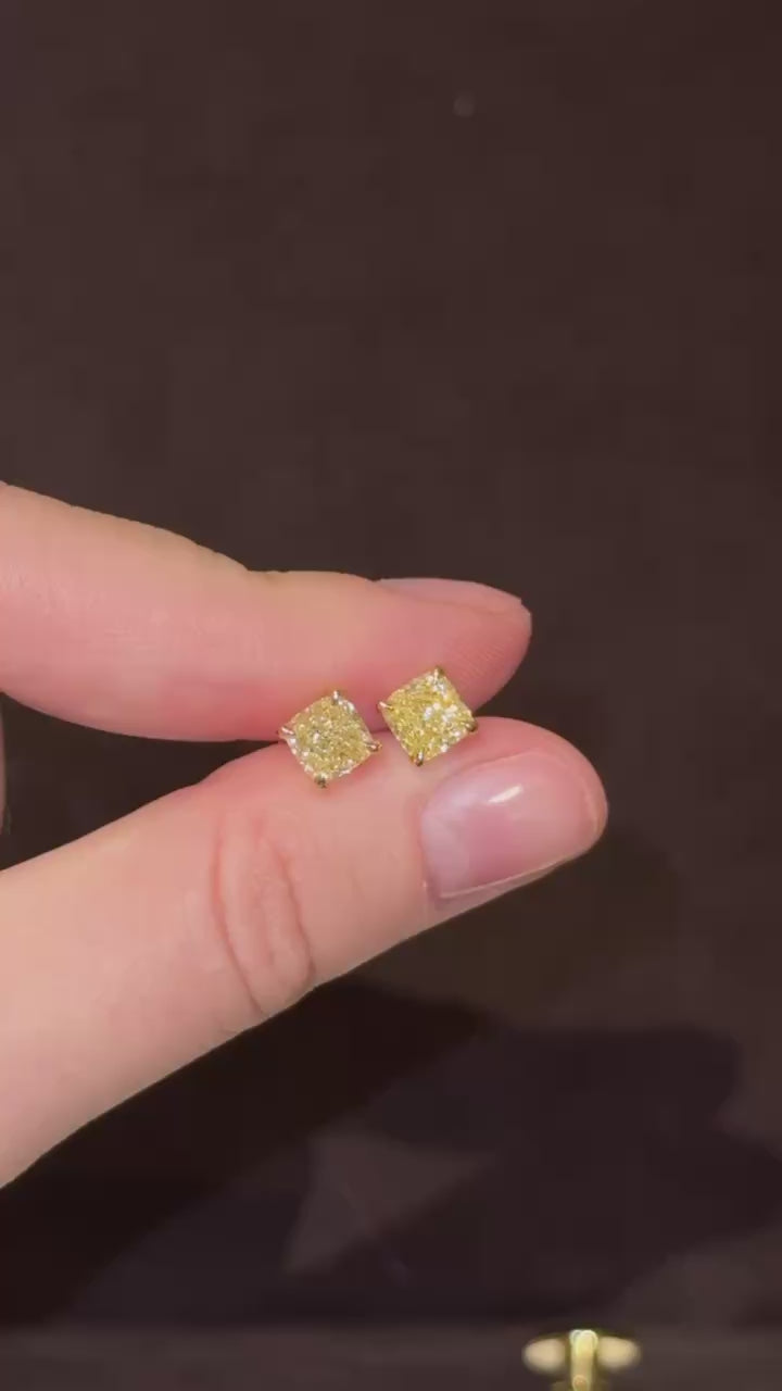 1.01 /1.02 ct Fancy yellow cushion studs earrings