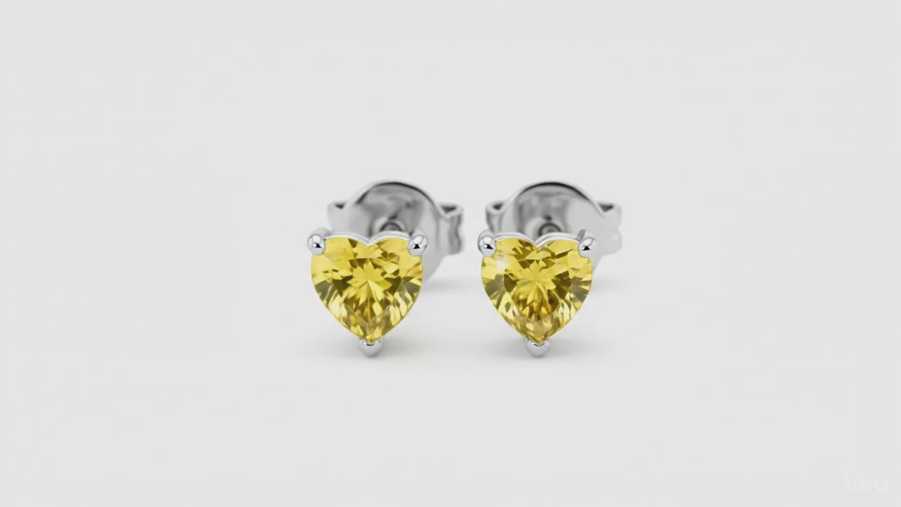 Boucles d'oreilles puces en forme de cœur jaune fantaisie, 0,5 ct chacune