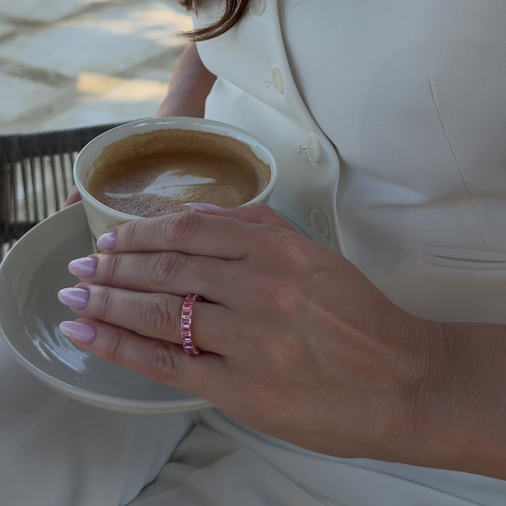 3 cttw Emerald Band Fancy Pink Lab-Grown Diamond Ring