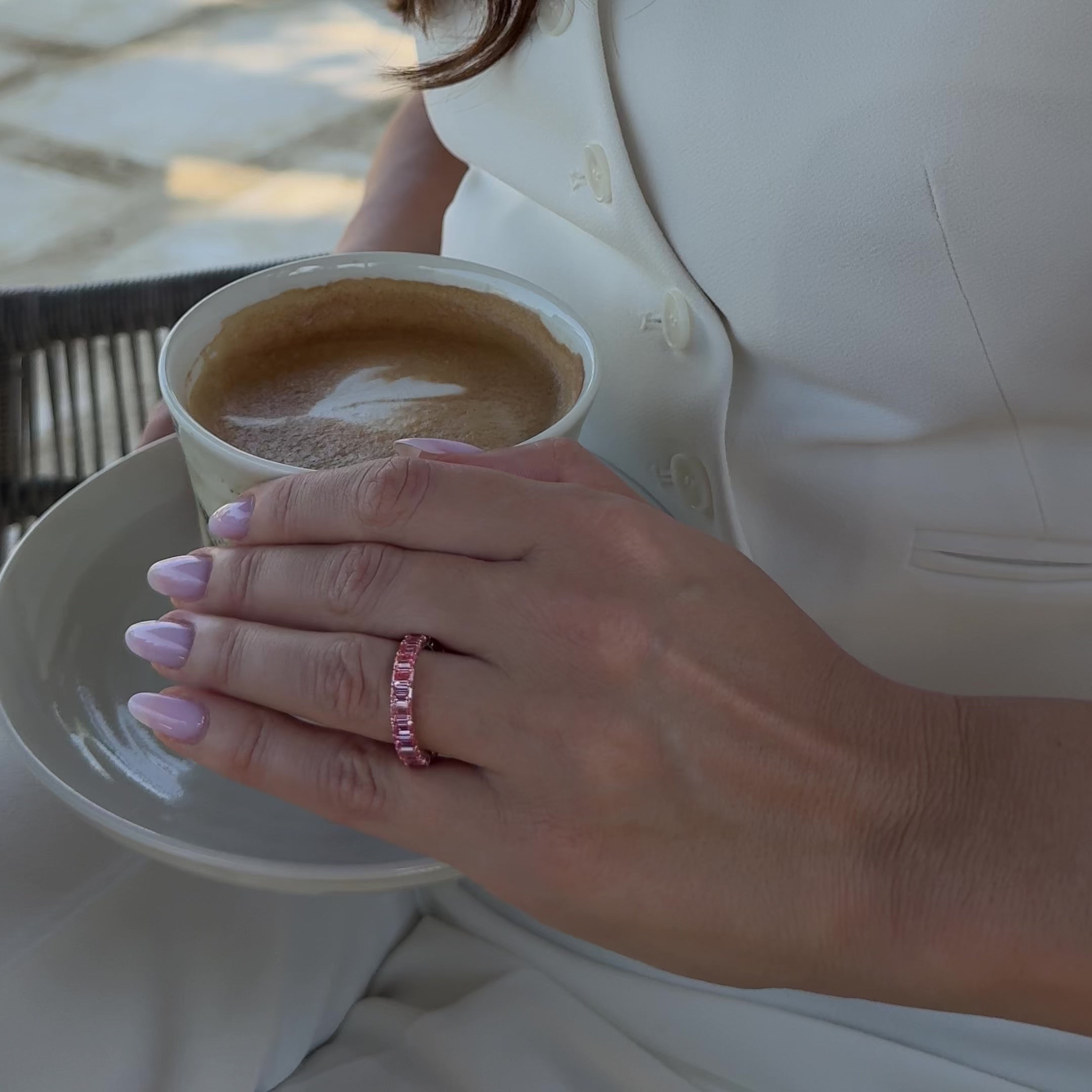 3 cttw Emerald Band Fancy Pink Lab-Grown Diamond Ring