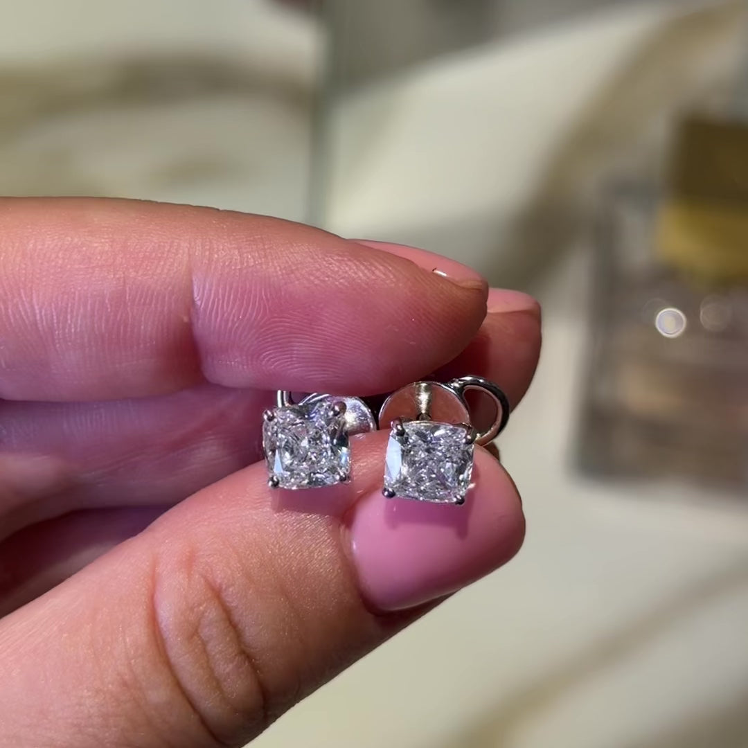 1.5 ct each Cushion Stud Diamond Earrings