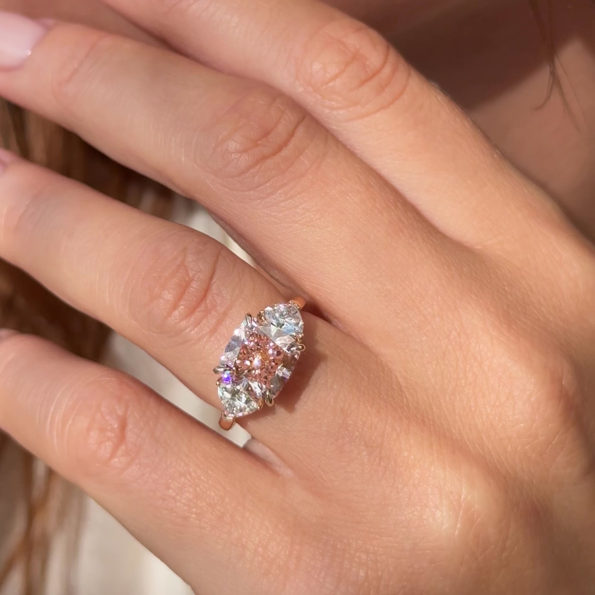 4 Ct Fancy Pink Cushion Lab Grown Diamond Ring
